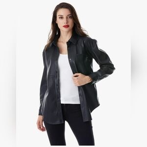 NWT Black Faux Leather Jacket / Shirt XXL 16